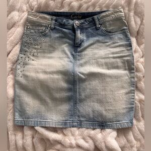 Cache Light Blue Denim Mini Skirt with Studs